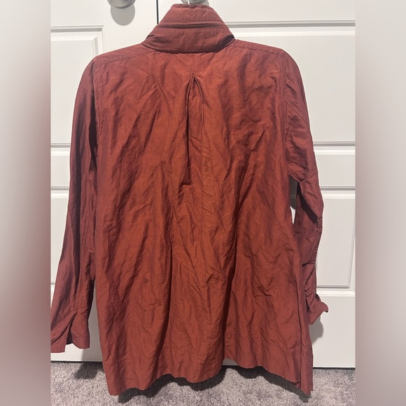Eileen Fisher Rust Orange Crinkle Jacket tuck away Hood Size S Nylon Blend - Picture 3 of 6
